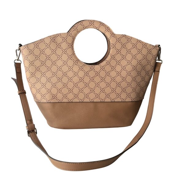Nine West Monogram Print Beige & Brown Tote Bag Adjustable Shoulder Strap - Picture 2 of 16